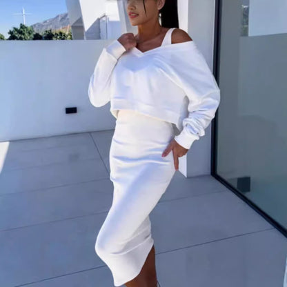 Two-piece set with sweater & midi dress