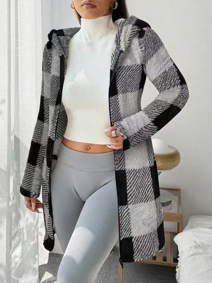 Cozy Plaid Hooded Coat