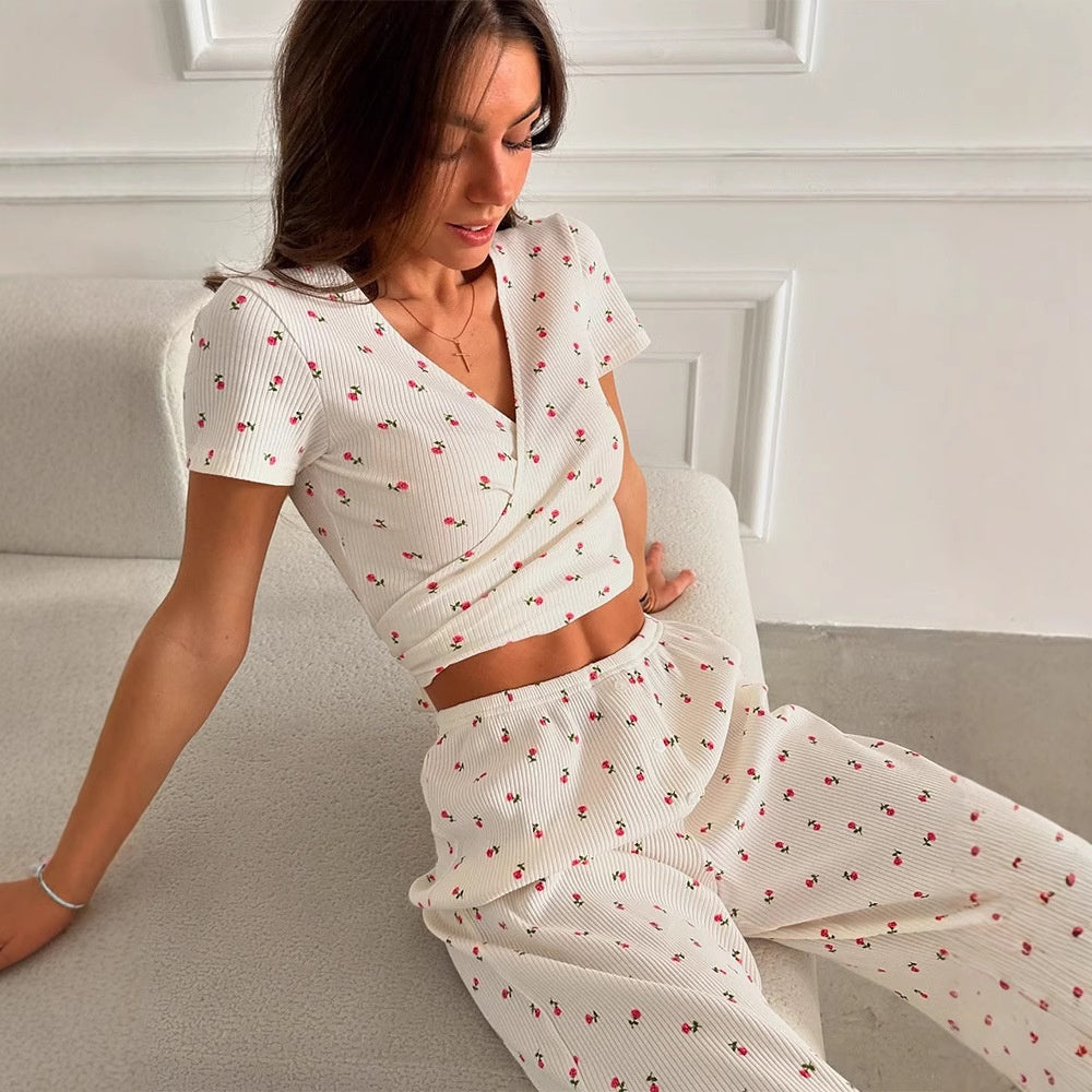 Floral Ribbed Lounge Set