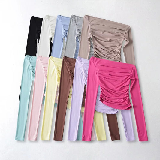 Off-shoulder Off-shoulder Collar Long Sleeve Bottoming Shirt