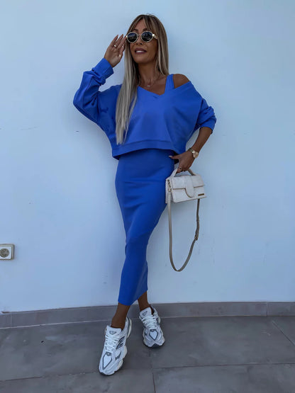 Two-piece set with sweater & midi dress