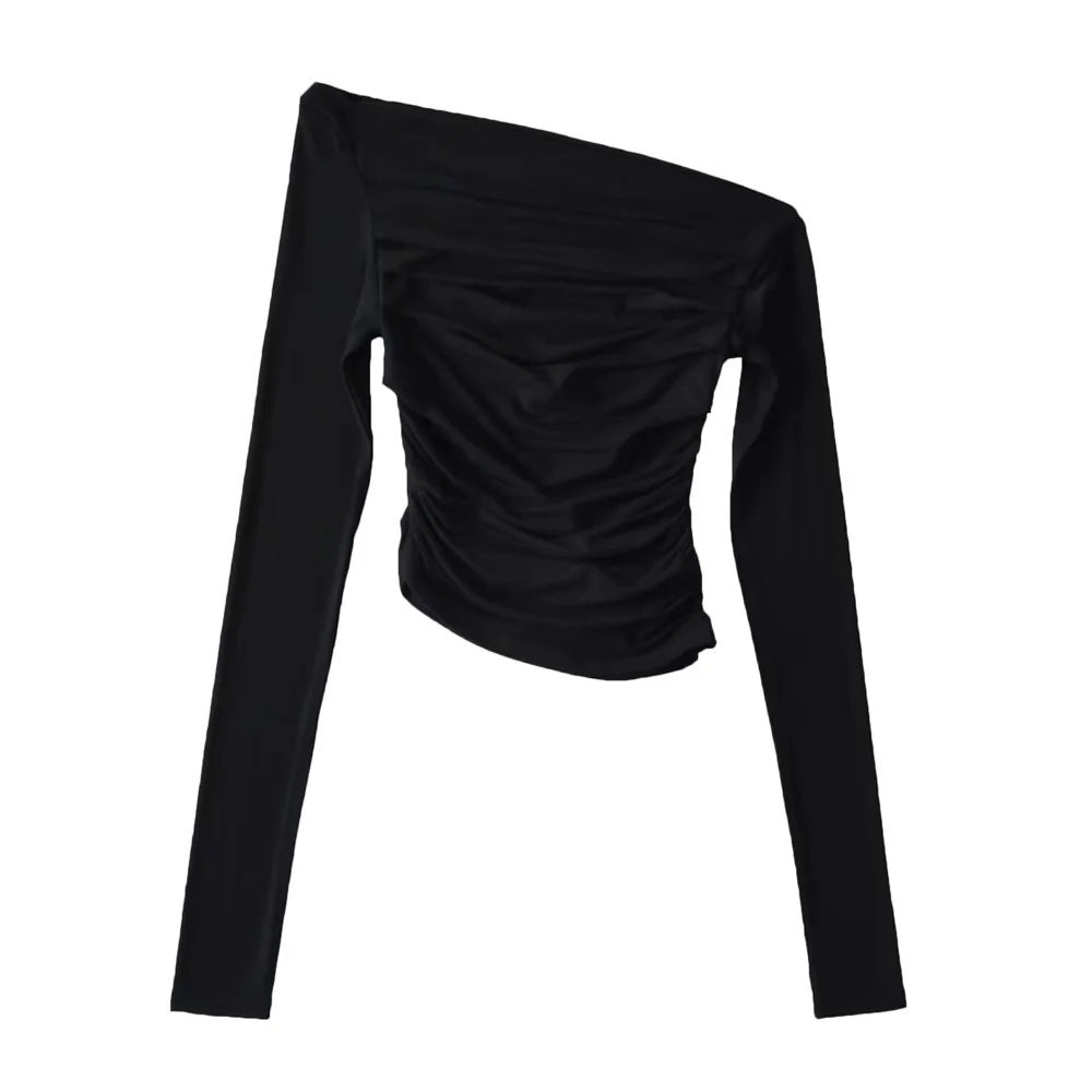 Off-shoulder Off-shoulder Collar Long Sleeve Bottoming Shirt